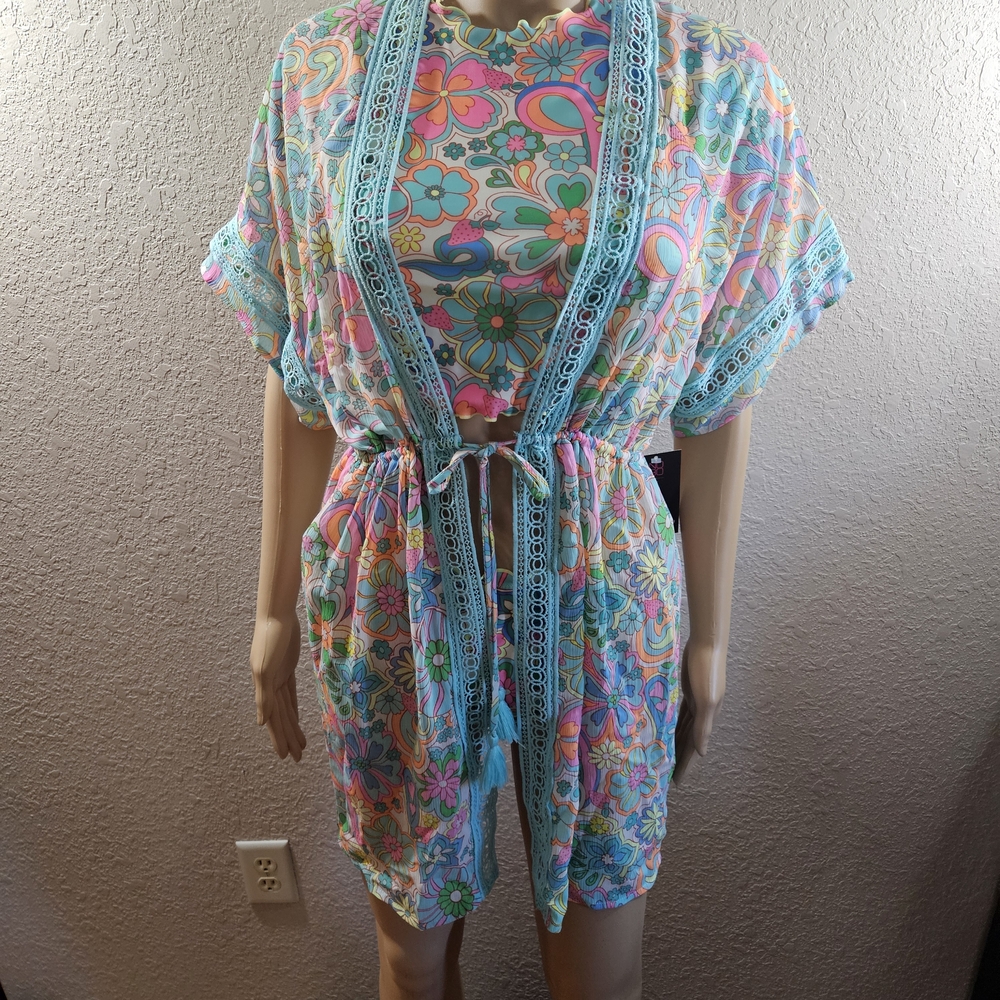 Floral Ruffle Three-Piece Swim Set - Multicolor - Picture 14 of 14